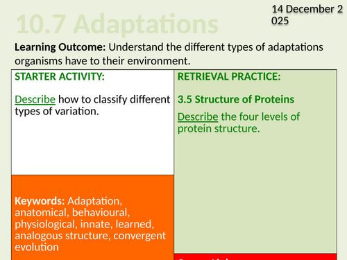 OCR Biology A- 10.7 Adaptations