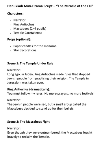 Hanukkah Mini-Drama Script – The Miracle of the Oil