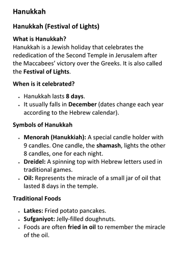 Hanukkah Handout