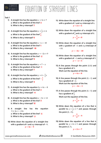 Equations of Straight Lines (y = mx + c) - Maths Foundation GCSE ...