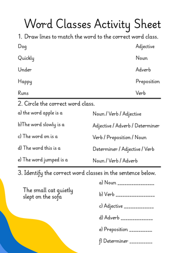 Word Classes Activity Sheet