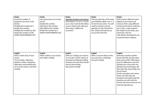 Primary Maths and English Homework or Fast Finisher Activities ...