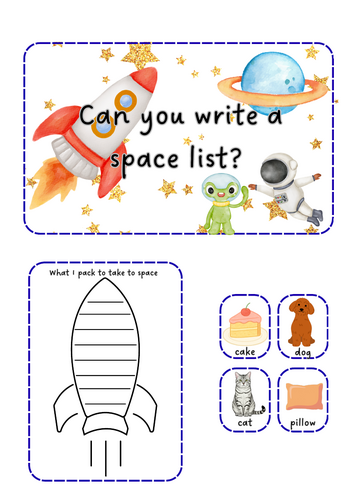 Space - Pack a bag writing
