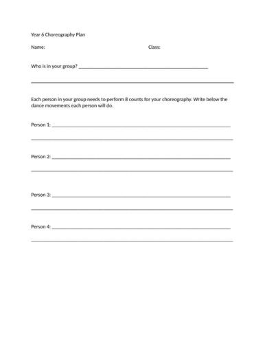 YEAR 6 Dance Choreography Plan