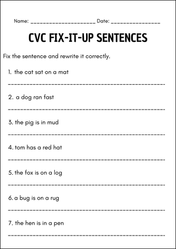CVC Fix It Up Sentences | Phonics, Spelling, and Sentence Editing ...
