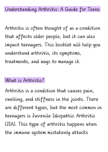 Teens and Arthritis: A Guide with Questions & Answers, Printable Pages ...