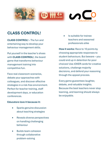 Class Control! -Training Card Game | Teaching Resources