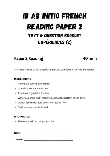 IB-style French Ab Initio Assessment – Writing & Reading | Experiences ...