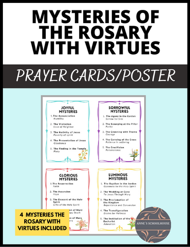 Rosary Poster and Prayer Cards on the Mysteries (with Virtues Included ...
