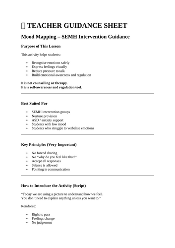 Mood Mapping – SEMH Intervention Lesson Anxiety, Low Mood & Emotional ...