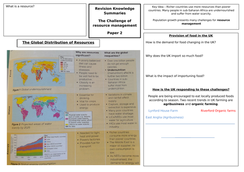 Retrieval sheet (revision) Year 11/10 GCSE AQA Geography Paper 2 ...
