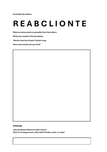 Word Scramble Challenge- Build as Many Words as You Can