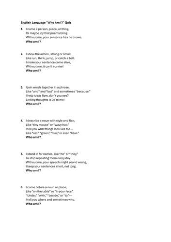Who Am I? - Grammar and Language Quiz
