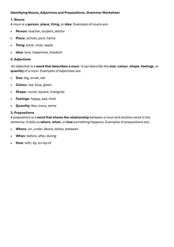 Nouns, Adjectives & Prepositions