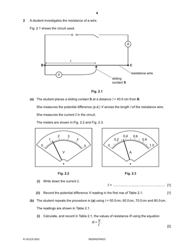 Resistance in a length of wire for IGCSE Physics 0625 CIE Unit 4 ...