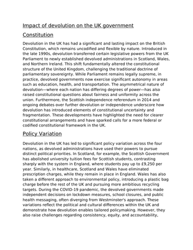 Impact of Devolution on the Government
