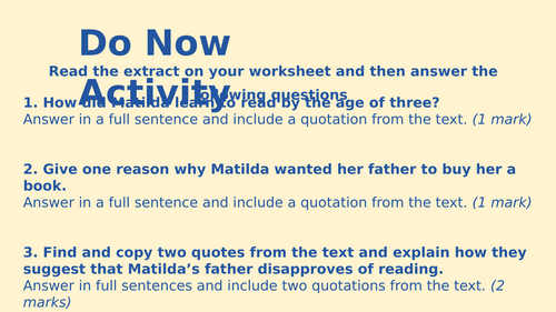 PEE/Impressions Questions lesson based on an extract from Roald Dhal's ...