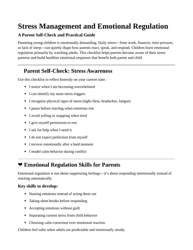Stress Management & Emotional Regulation for Parents | Teaching Resources