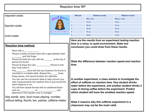 GCSE Biology Reaction Time Required Practical Worksheet | KS4 | AQA ...