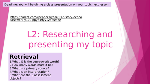 OCR A-level History NEA scheme of work | Teaching Resources