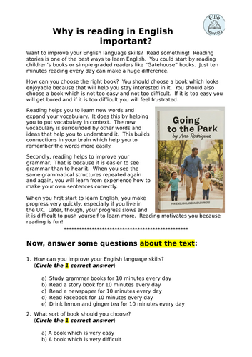 Reading in English - Adult ESOL E3 & L1 | Teaching Resources