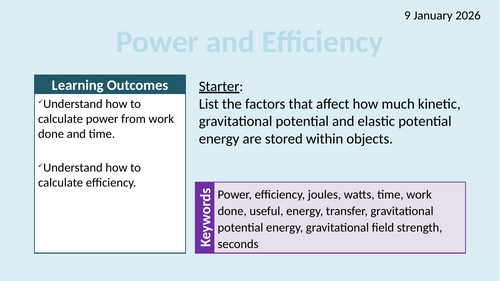 OCR AAQ in Applied Science- P2.1.4 Power and Efficiency