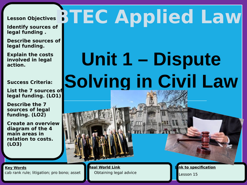 BTEC Applied Law Unit 1 Learning Aim C Lessons | Teaching Resources