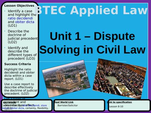 BTEC Applied Law Unit 1 Learning Aim C Lessons | Teaching Resources