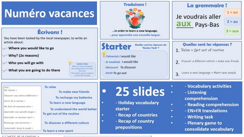 2026 French AQA GCSE Module 5.1 - Des vacances de rêve | Teaching Resources
