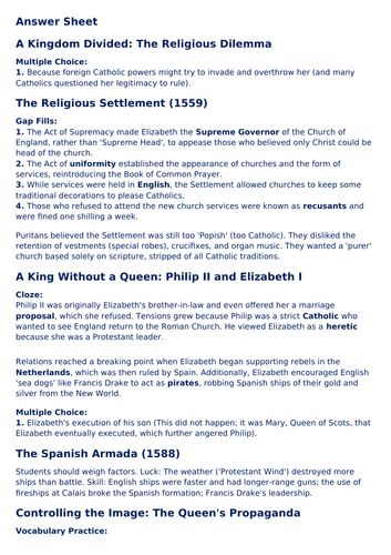 KS3 History - Year 7 Elizabeth I Project Booklet