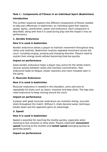 Sport COMPONENT 2: Taking Part and Improving Other Participants’ Sporting Performance June 2026