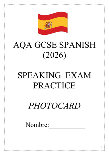GCSE 2026 _ Spanish Speaking Paper AQA_ PHOTOCARD | Teaching Resources