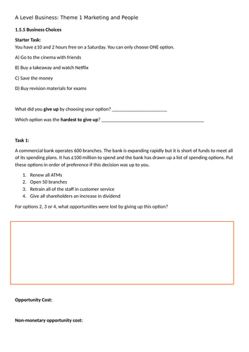 A level Business Theme 1: 1.5.5 Business choices | Teaching Resources