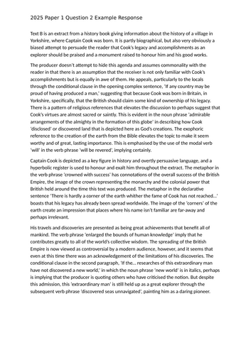 Example essays English Language Paper 1 (AQA A Level Past Paper 2025 ...