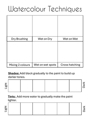 Watercolour technquies worksheet. | Teaching Resources