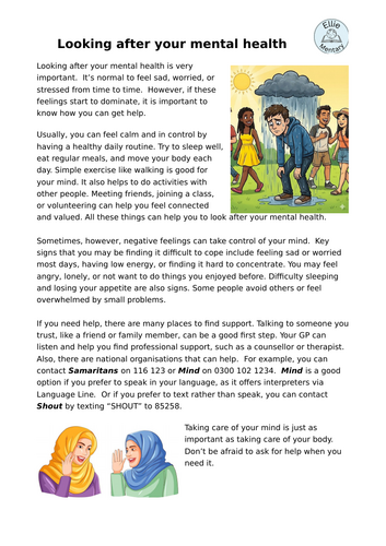 Mental Health reading comp - ESOL E3 & L1 | Teaching Resources