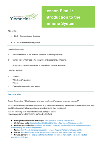 Introduction to the Immune System - Year 9 Biology | Teaching Resources