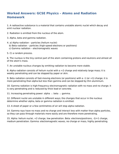 NEW AQA GCSE Physics (2016) - Atoms & Radiation Homework | Teaching ...