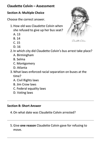 Claudette Colvin – Assessment (With Marking)