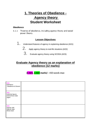 1. Agency Theory of Obedience
