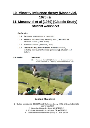 9. Minority influence & 10. Moscoivci Classic Study 1976 | Teaching ...