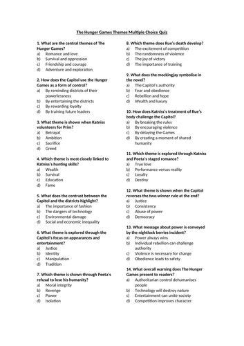 The Hunger Games Themes Multiple Choice Quiz