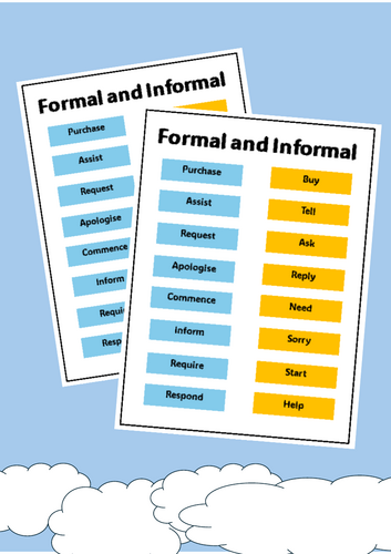 Formal and informal words - Matching