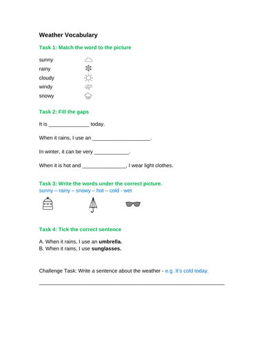 Pre-Entry Adult ESOL Weather Worksheets – Vocabulary, Listening ...
