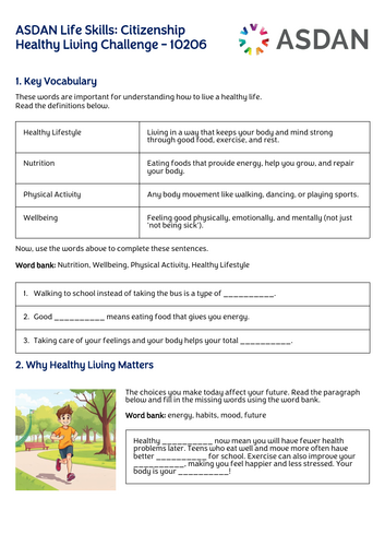 ASDAN Life Skills - Citizenship - Healthy Living Challenge 10206 ...