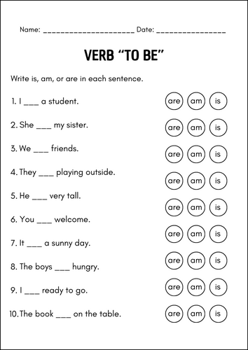 Verb “To Be” Worksheets Printable | Is – Am – Are Grammar Practice ...