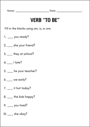 Verb “To Be” Worksheets Printable | Is – Am – Are Grammar Practice ...