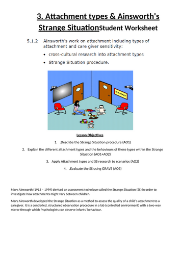 3. Attachment types & Ainsworth's Strange Situation | Teaching Resources