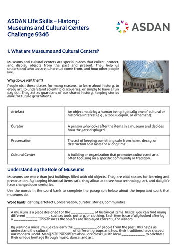 ASDAN Life Skills - History Challenge 9346 - Museums and Cultural Centers