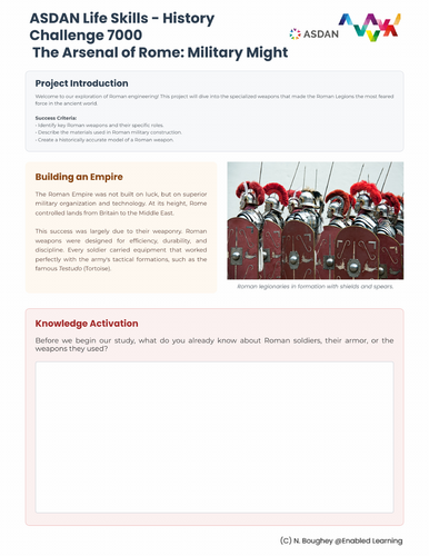 ASDAN Life Skills - History - Create a Roman weapon Challenge 7000